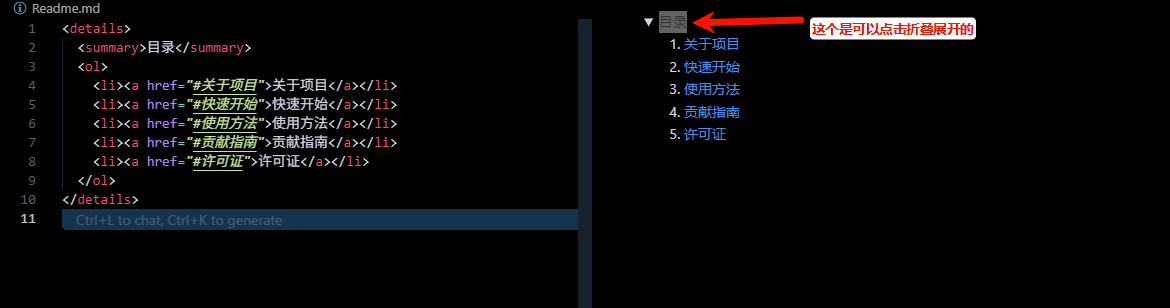 table of contents