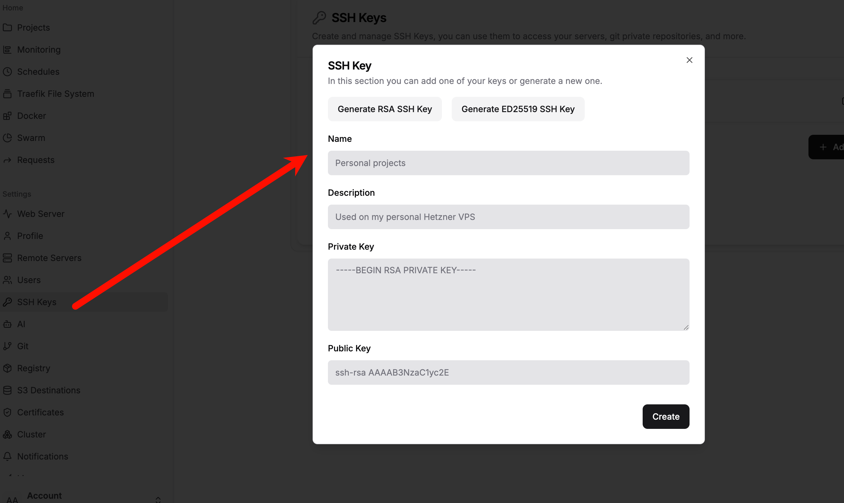 可以复制自己电脑上的ssh密钥