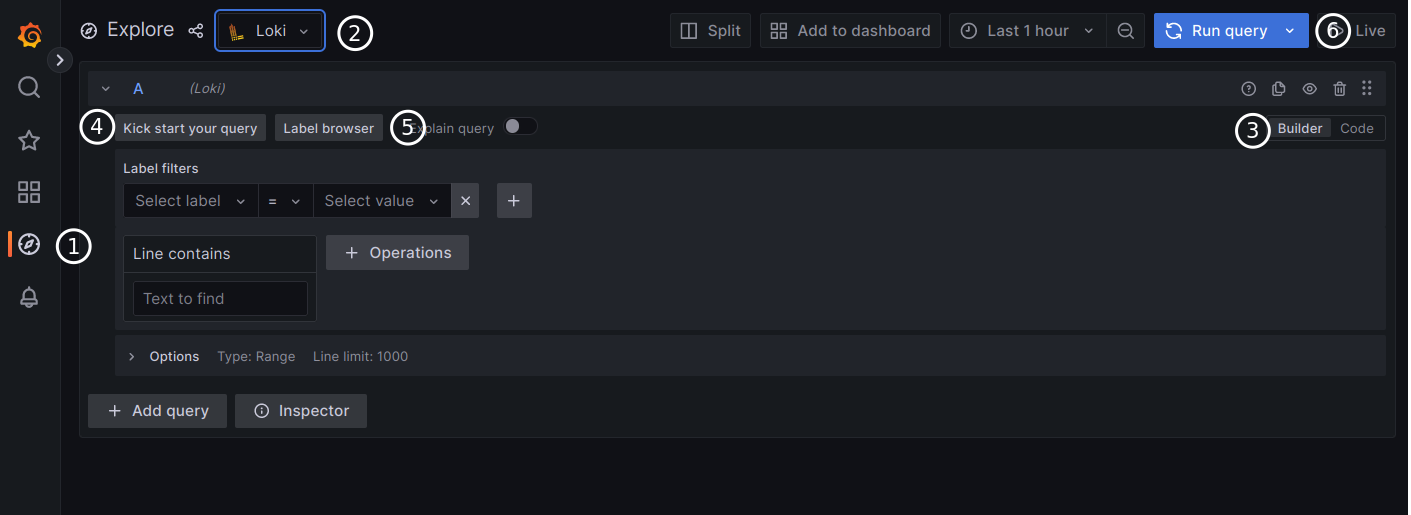 Grafana Explore 的 Loki 查询界面