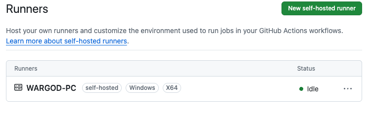 Runners 列表中显示注册完成的 Windows Runner
